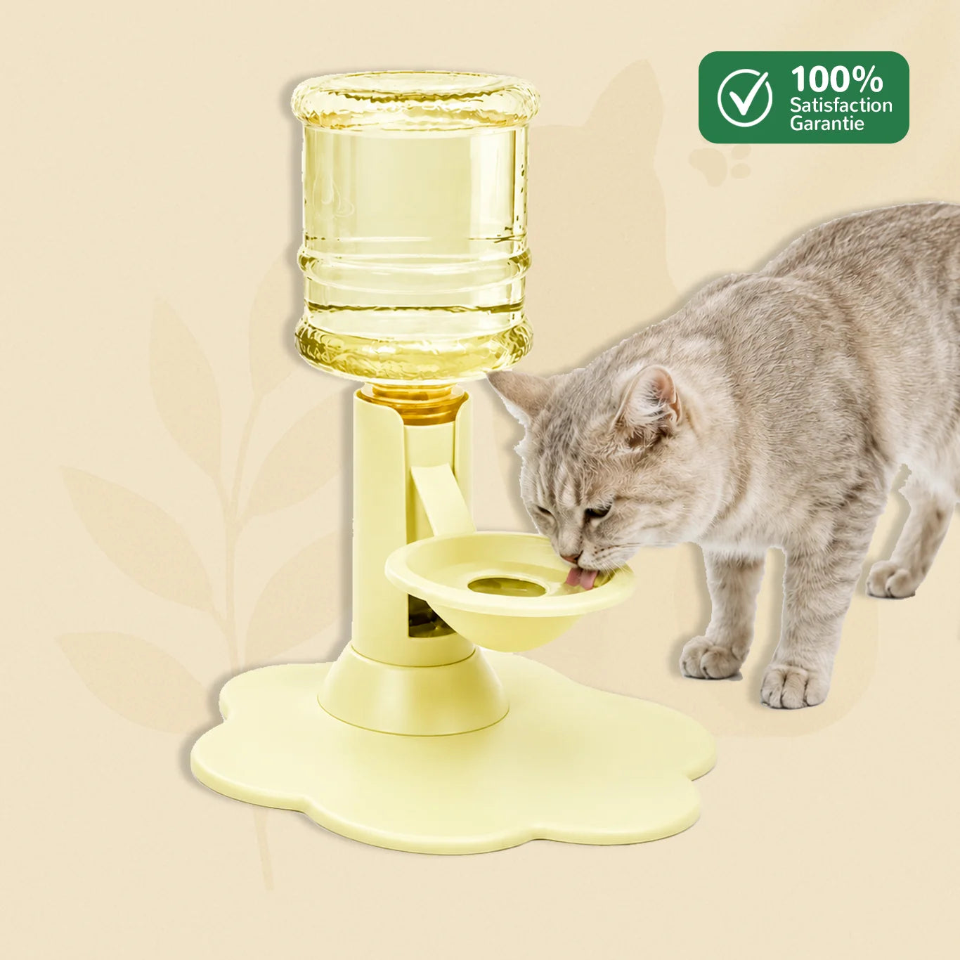 Fontaine à eau chat AquaZen jaune avec réservoir 650 ml, sans pompe et sans cartouche à remplacer