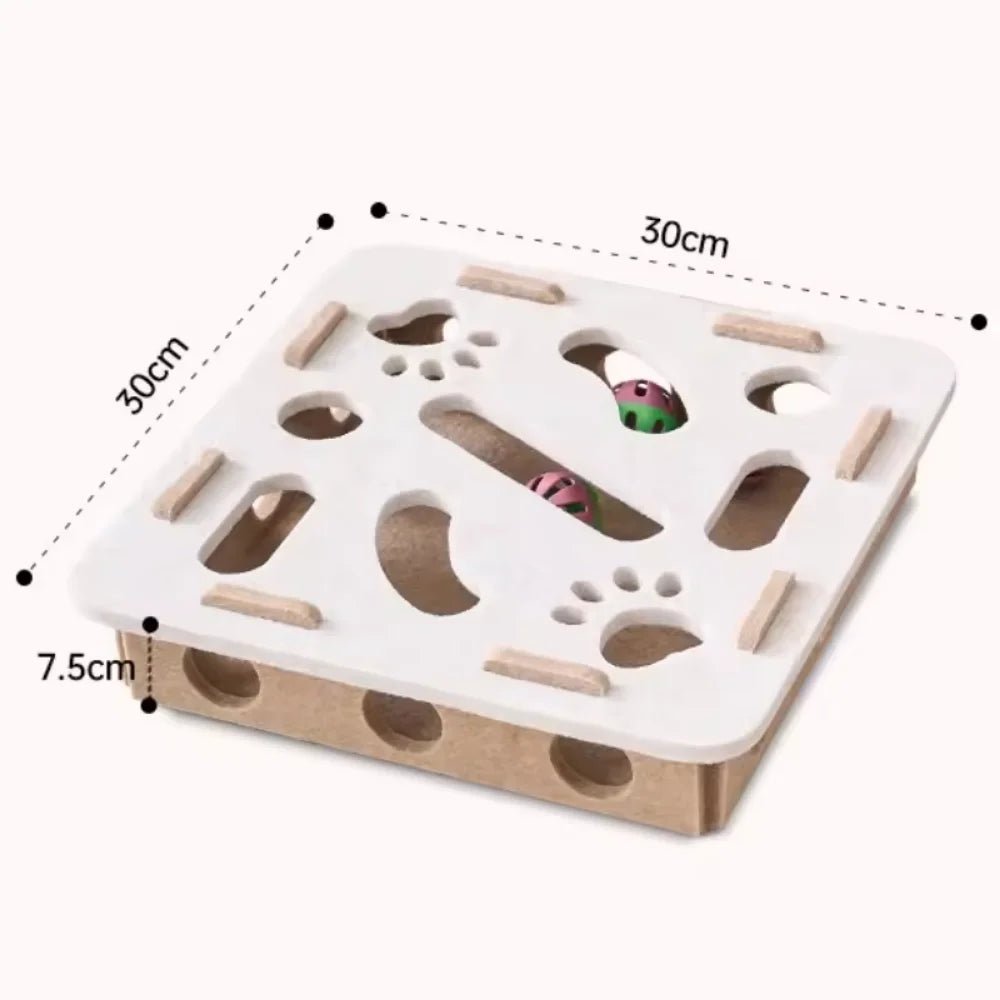 Dimensions de la boîte interactive BoxiCat 30 x 30 cm avec labyrinthe pour chat