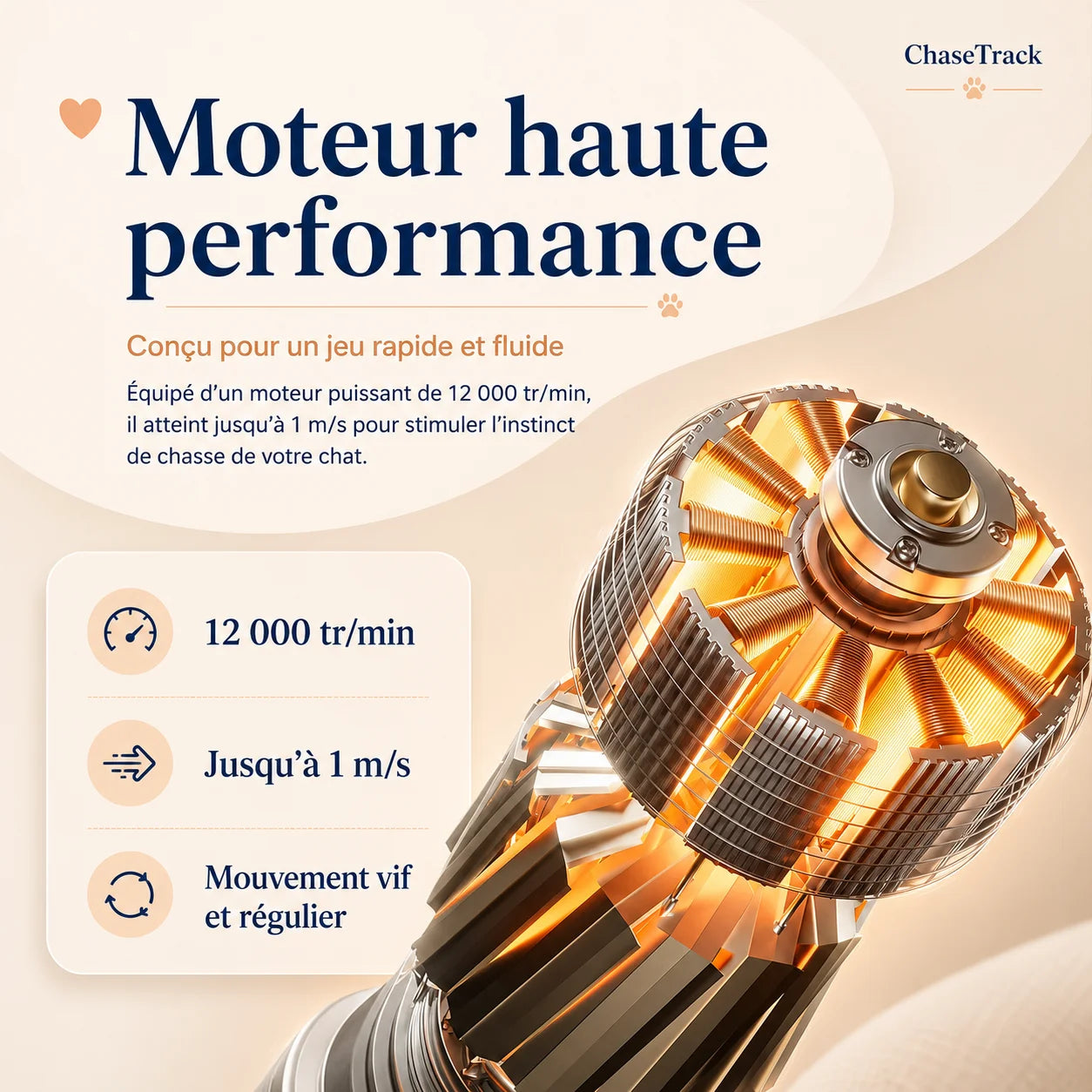 Illustration du moteur haute performance du jouet interactif ChaseTrack conçu pour un mouvement fluide