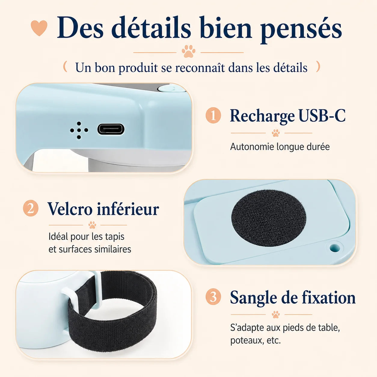 Détails du jouet ChaseTrack avec recharge USB-C, Velcro inférieur et sangle de fixation