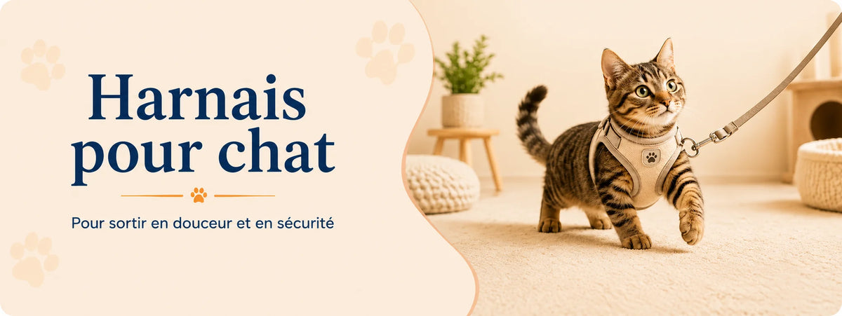 Chat portant un harnais confortable avec une laisse pour sortir en sécurité