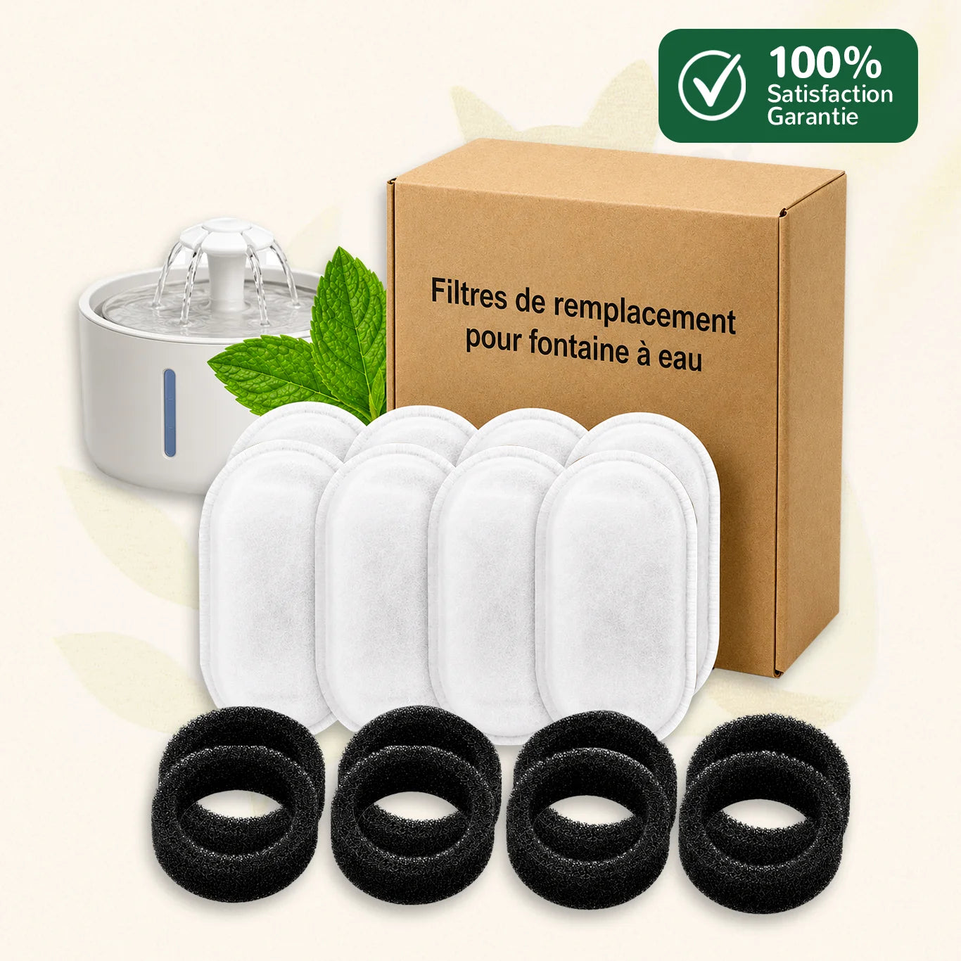 Filtres fontaine chat lot 8 avec charbon actif et mousse pour 4 mois de filtration