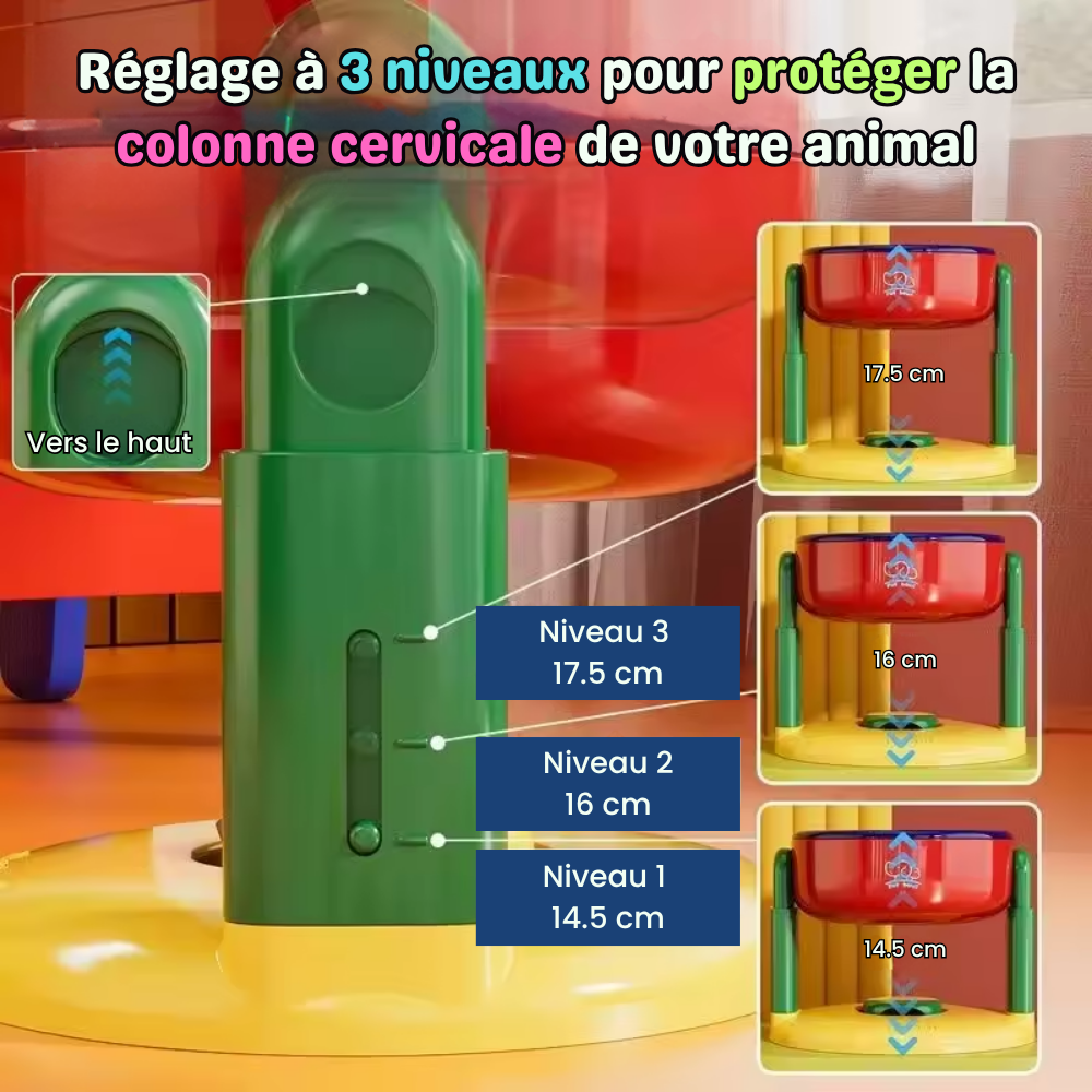 Gamelle réglable pour chat ErgoBowl avec 3 hauteurs ajustables