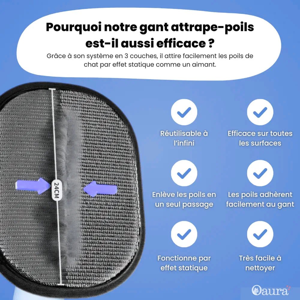 Gant anti-poils électrostatique double face PawsGlove pour toutes les surfaces