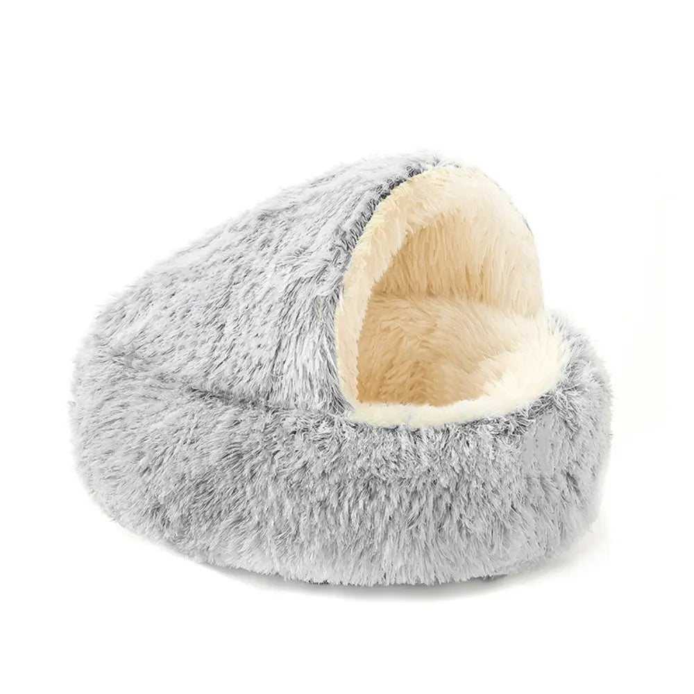 PawsCave grotte pour chat douillette grise en peluche avec interieur moelleux