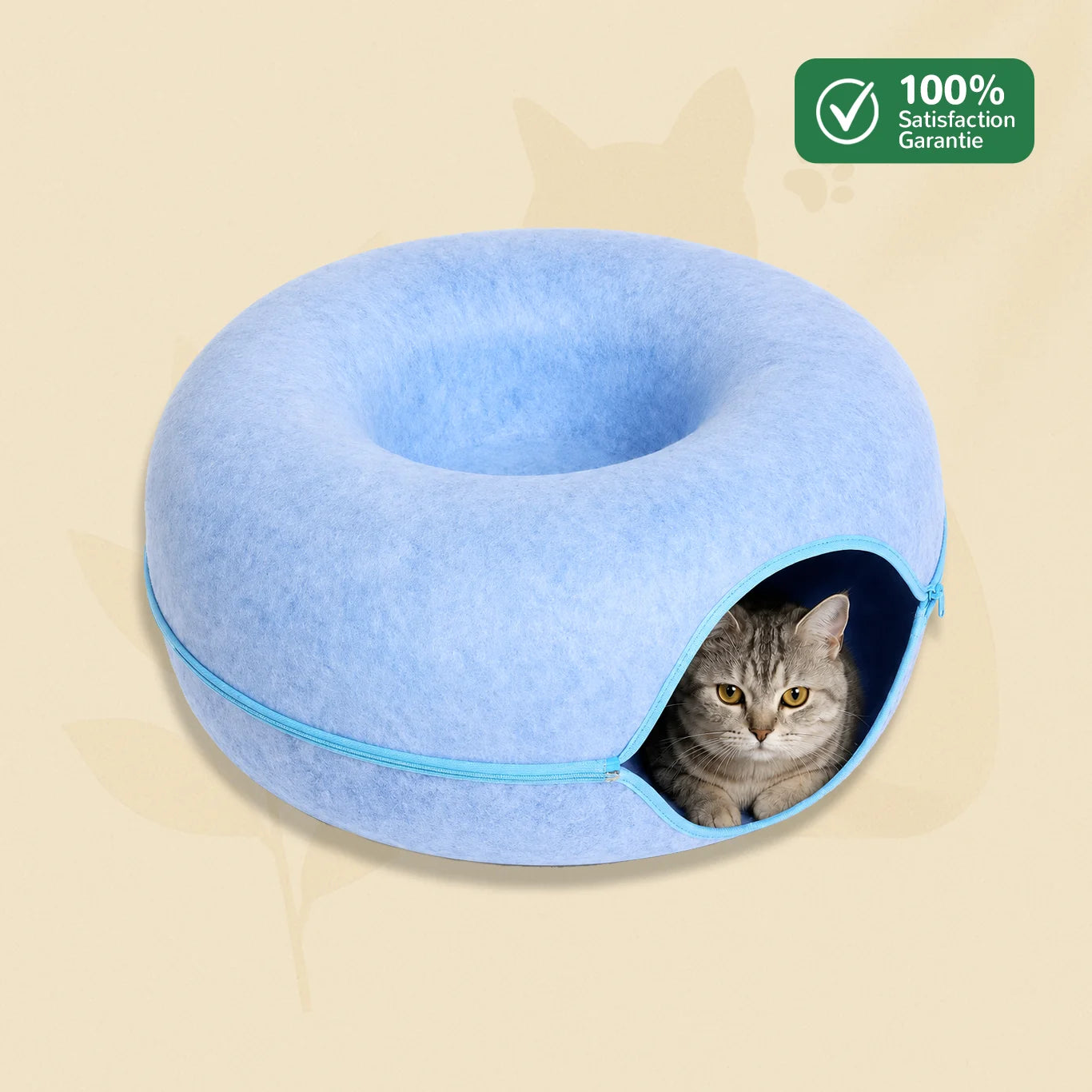 Lit donut pour chat Nideo rose avec ouverture grotte et couchage confortable