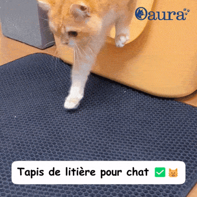 Tapis litière chat PurraMat avec cellules profondes qui capturent les grains à la sortie du bac