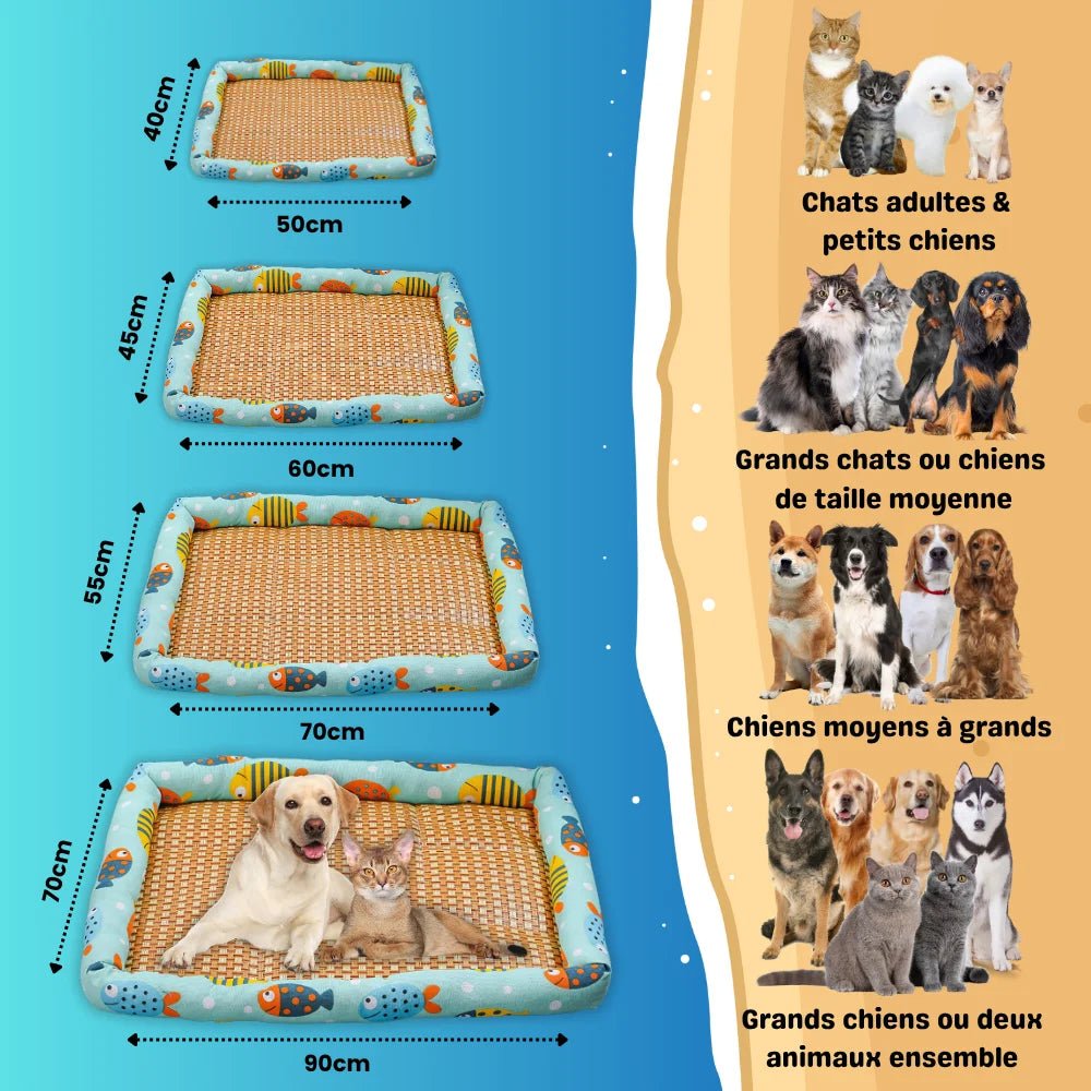 Guide des tailles du tapis rafraîchissant NooMat pour chats, petits chiens et grands animaux