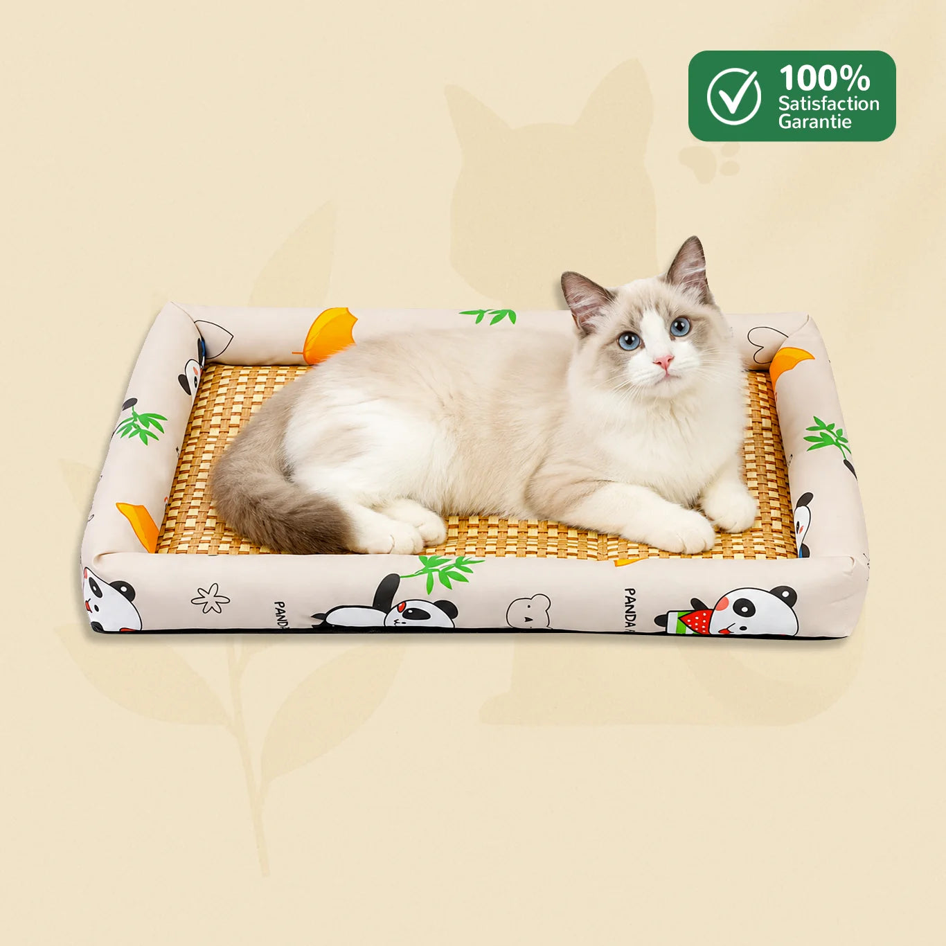 Tapis rafraîchissant chat NooMat motif panda avec surface en bambou naturel