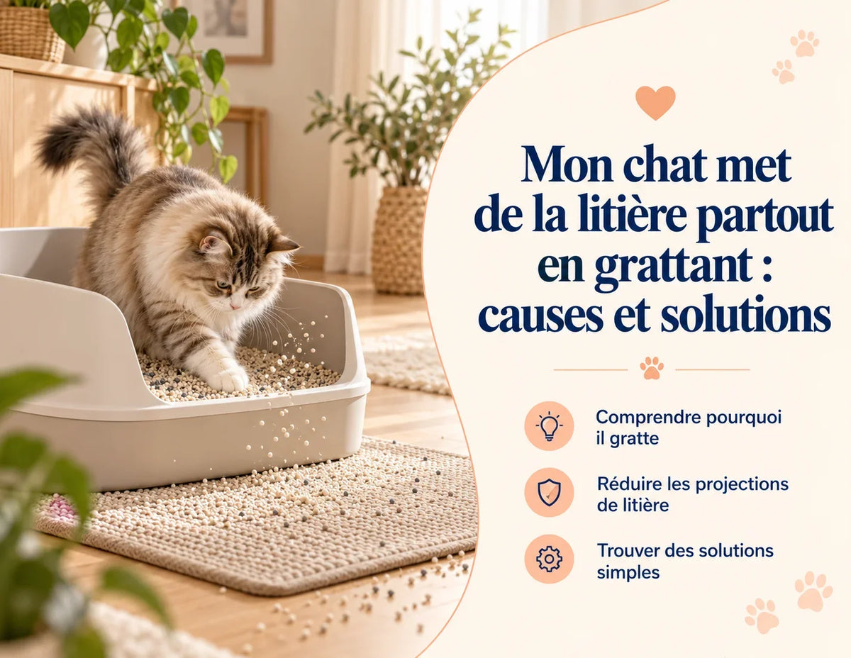 Mon chat met de la litière partout en grattant : causes et solutions
