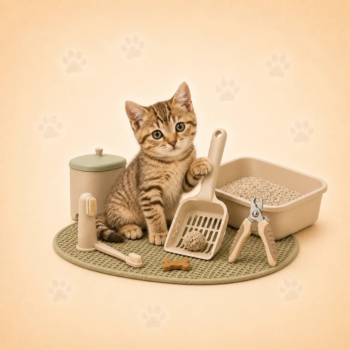 Tapis litière chat PurraMat avec cellules profondes qui capturent les grains à la sortie du bac