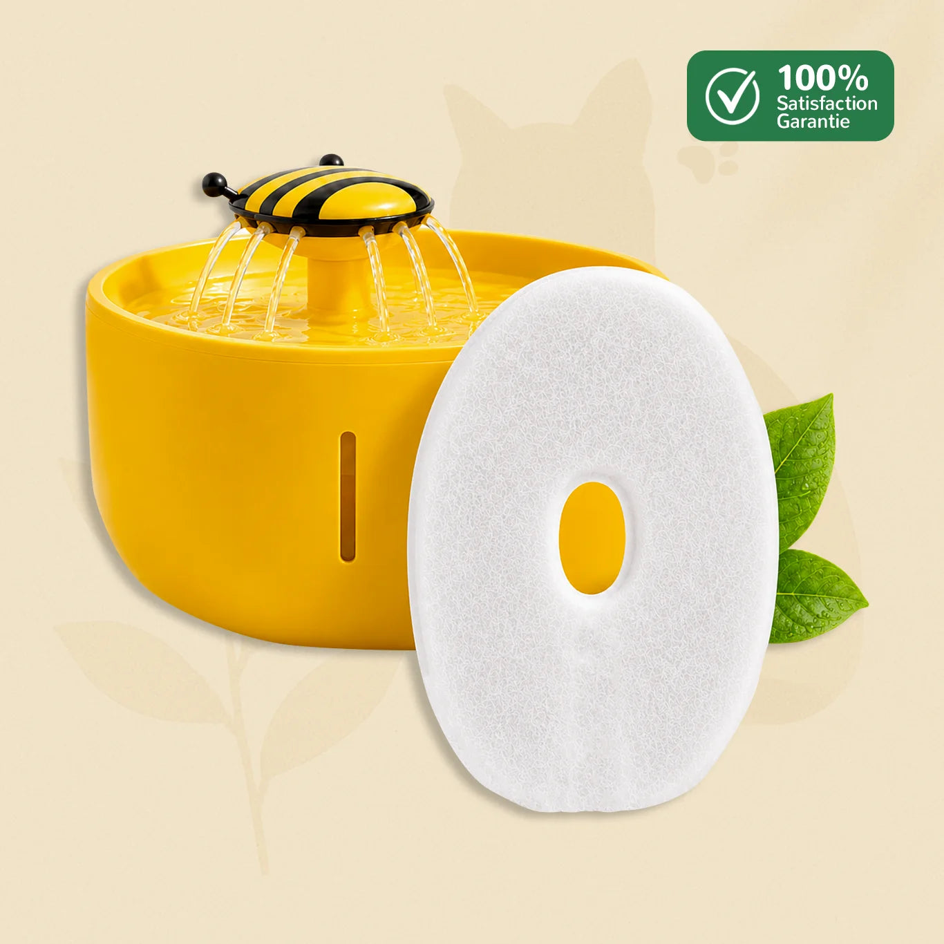 Fontaine à eau pour chat AquaBee avec filtre multi-étages de remplacement pour une eau plus propre