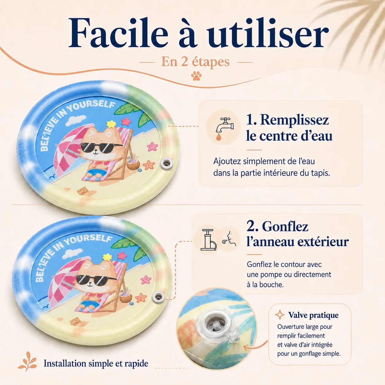 Tapis interactif pour chat AquaFresh facile à remplir avec eau et anneau extérieur gonflable