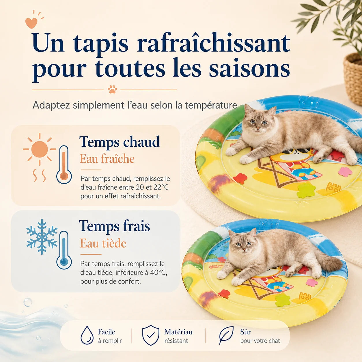 Tapis rafraîchissant pour chat AquaFresh utilisable en toutes saisons avec eau fraîche ou tiède
