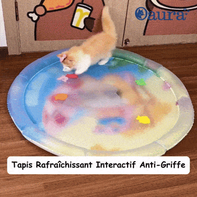 Tapis rafraîchissant pour chat AquaFresh interactif 2-en-1 avec poissons flottants, eau fraîche et surface sans gel chimique
