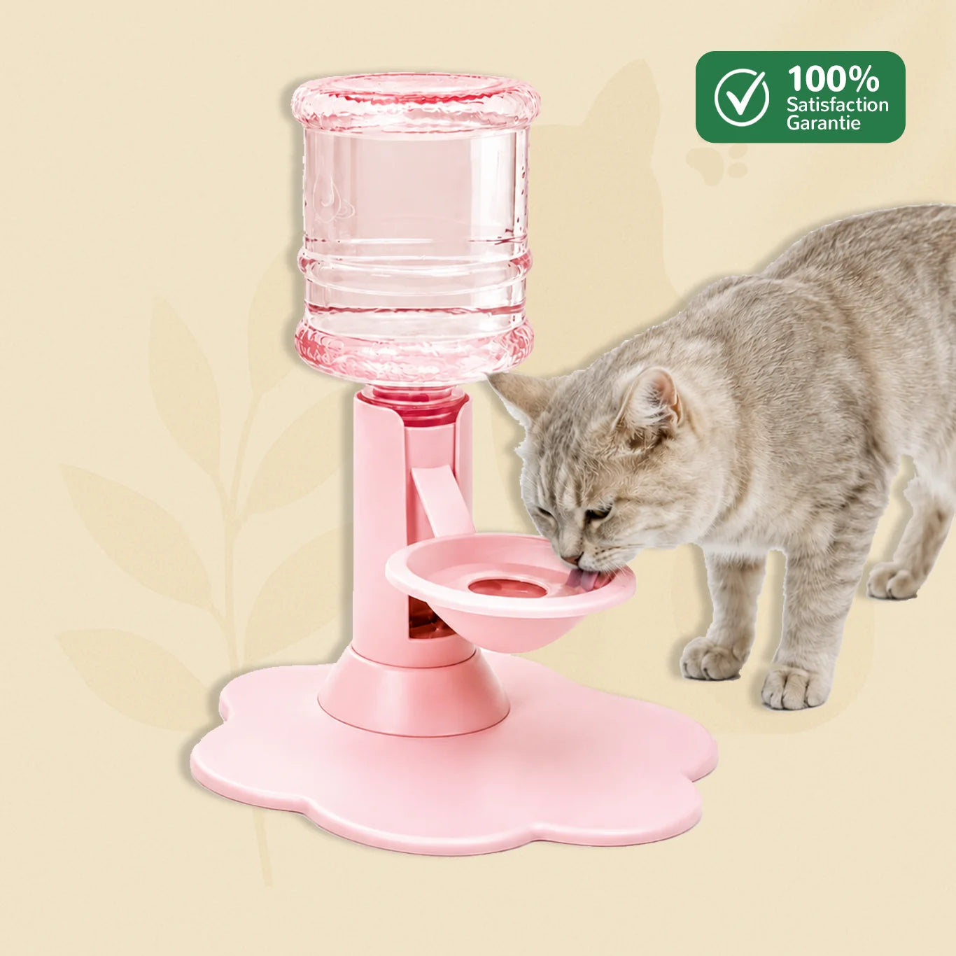 Fontaine à eau chat AquaZen rose sans électricité ni filtre avec coupelle réglable