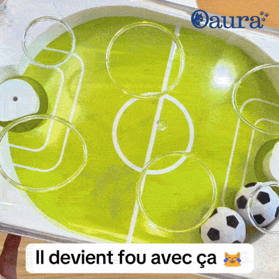 Chat attrapant les balles mobiles du terrain de football ArenaCat - instinct de chasse activé