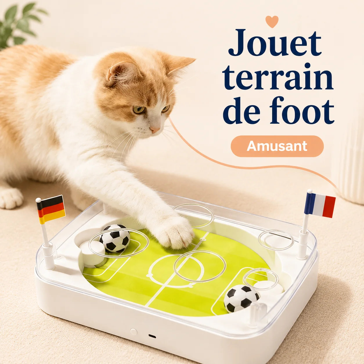 Chat donnant un coup de patte aux balles du terrain de football ArenaCat - jeu interactif