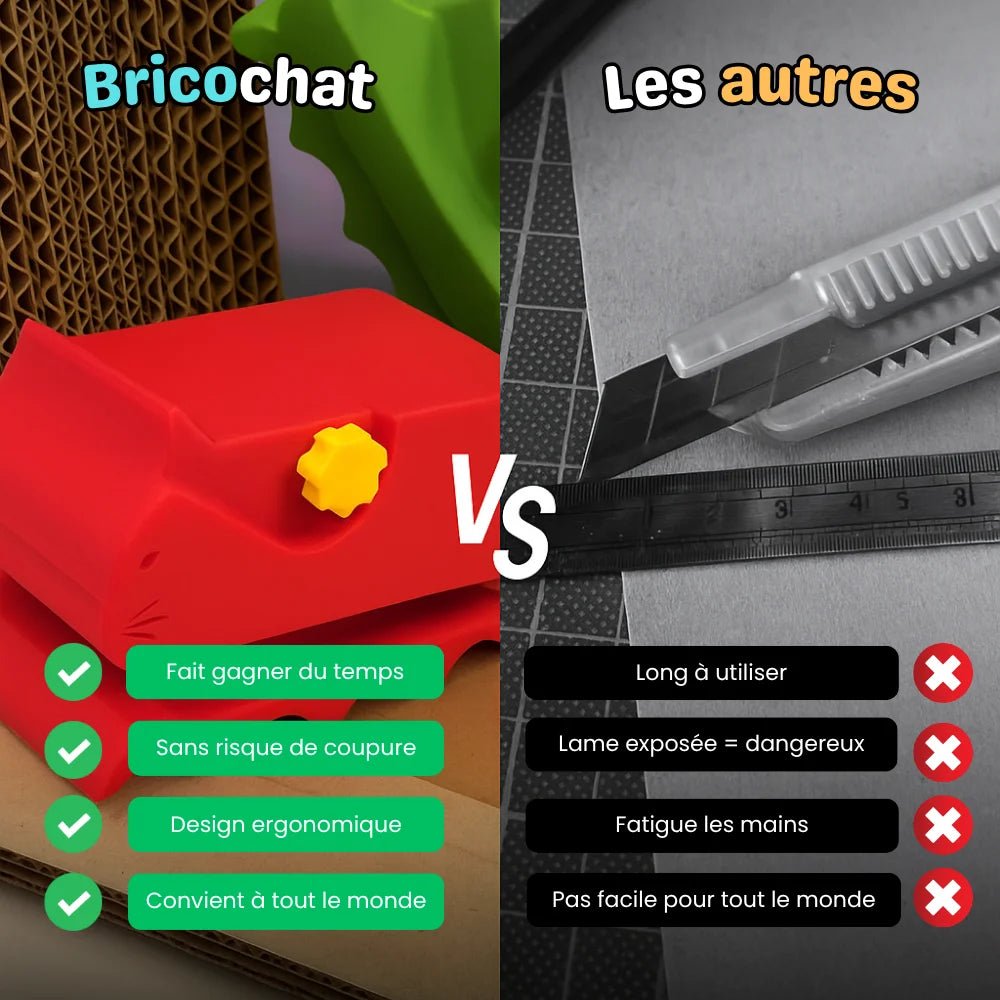Comparaison entre BricoChat et un cutter classique pour découper du carton