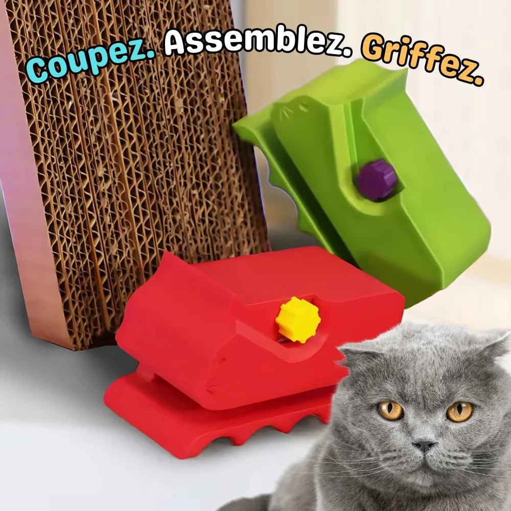 BricoChat rouge et vert – découpe et assemblage d’un griffoir en carton pour chat