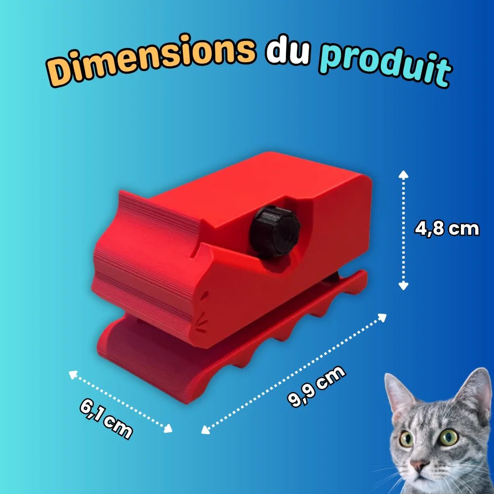 Dimensions du coupe-carton BricoChat rouge : 9,9 × 6,1 × 4,8 cm