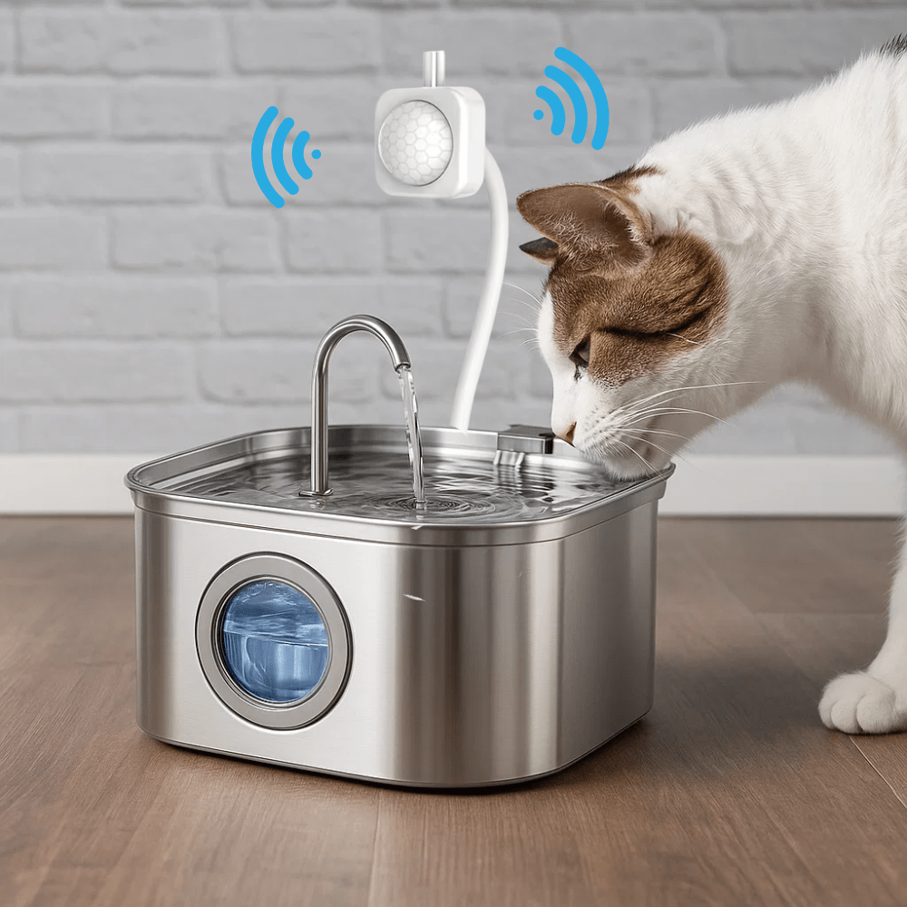 Capteur fontaine chat avec détection automatique quand le chat s’approche pour boire
