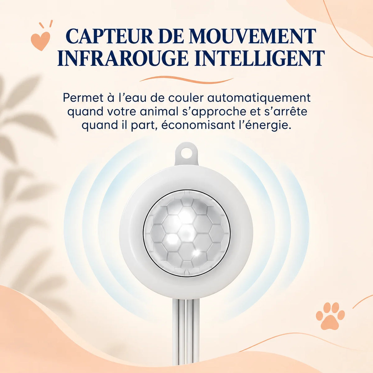 Capteur infrarouge intelligent détectant les mouvements à proximité d’une fontaine pour chat