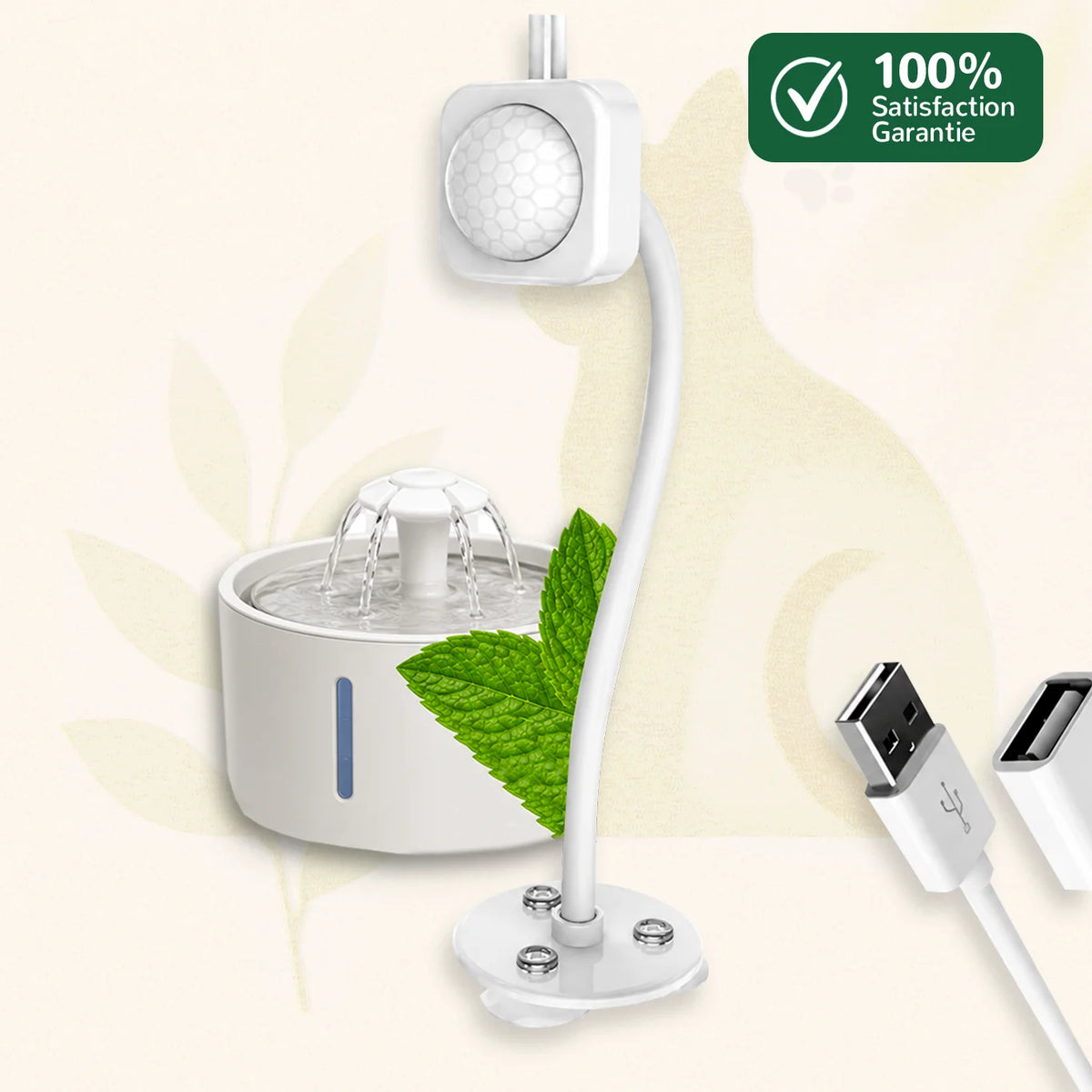 Capteur infrarouge USB pour fontaine à eau pour chat avec support de fixation à ventouses