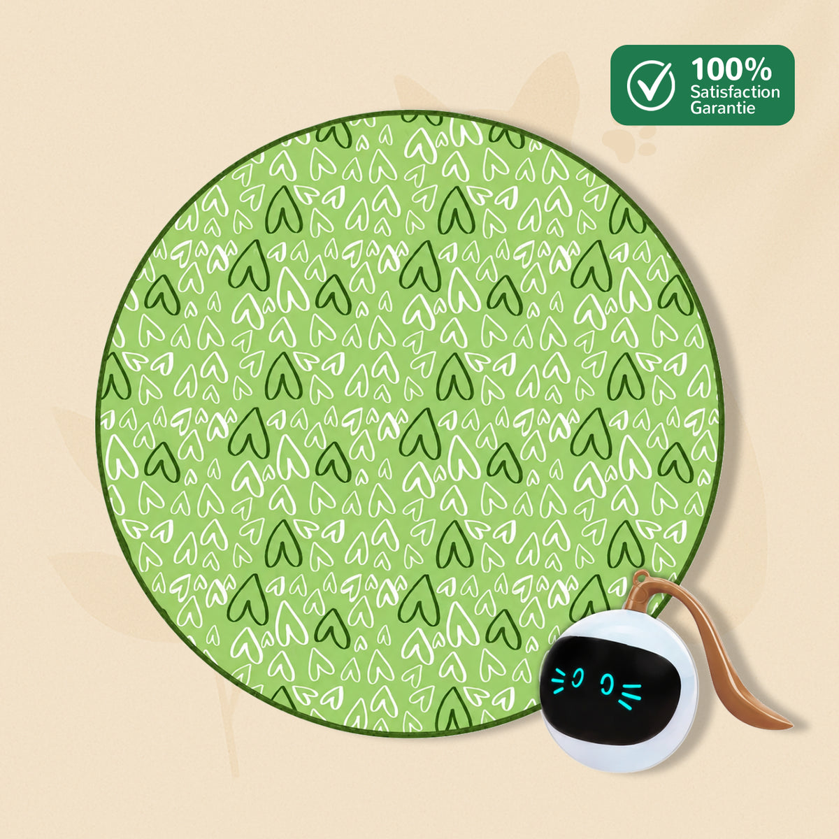 CaptiChat vert avec une balle motorisée blanche et une pochette ronde à motifs