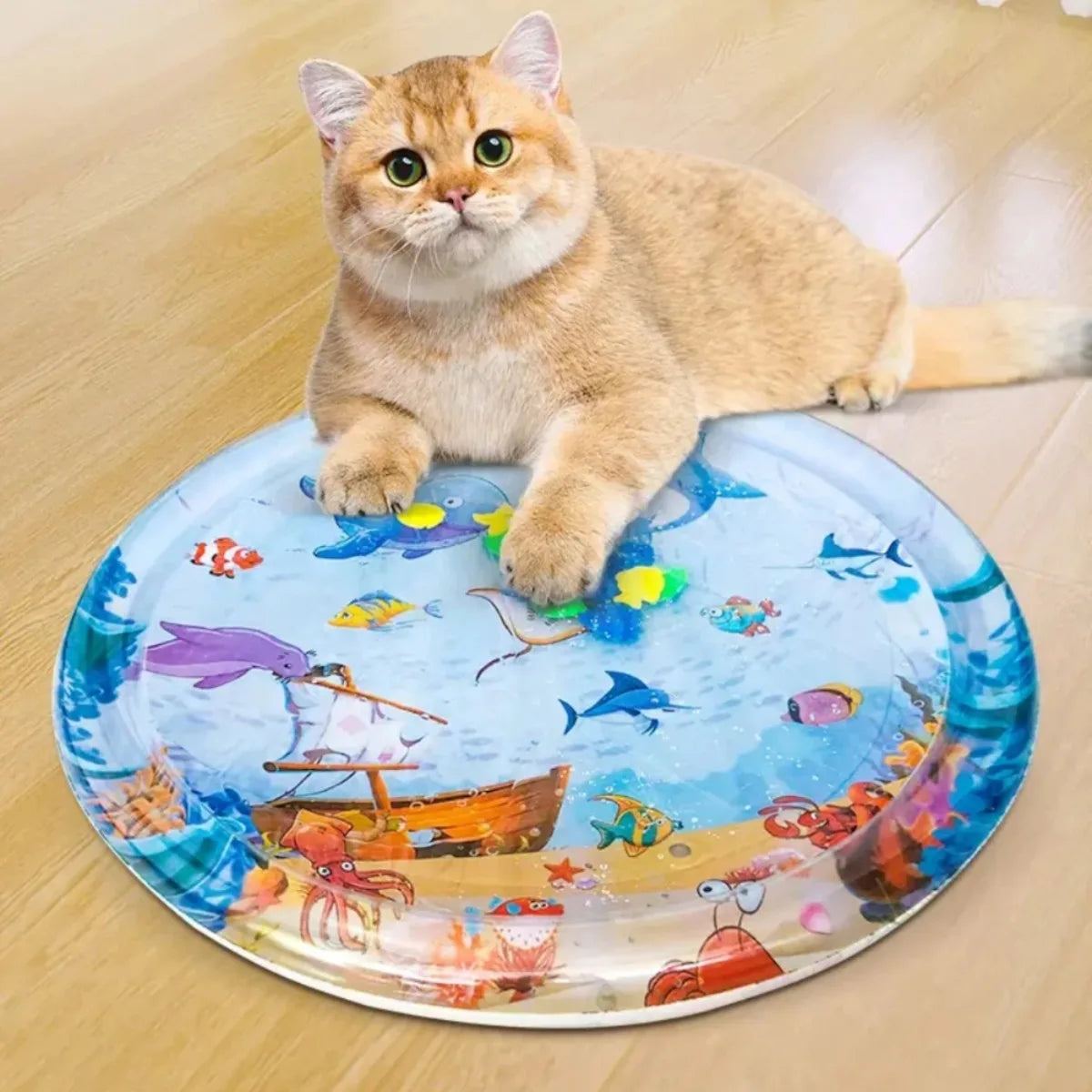 Chat allongé sur un tapis rafraîchissant aquatique pour animaux
