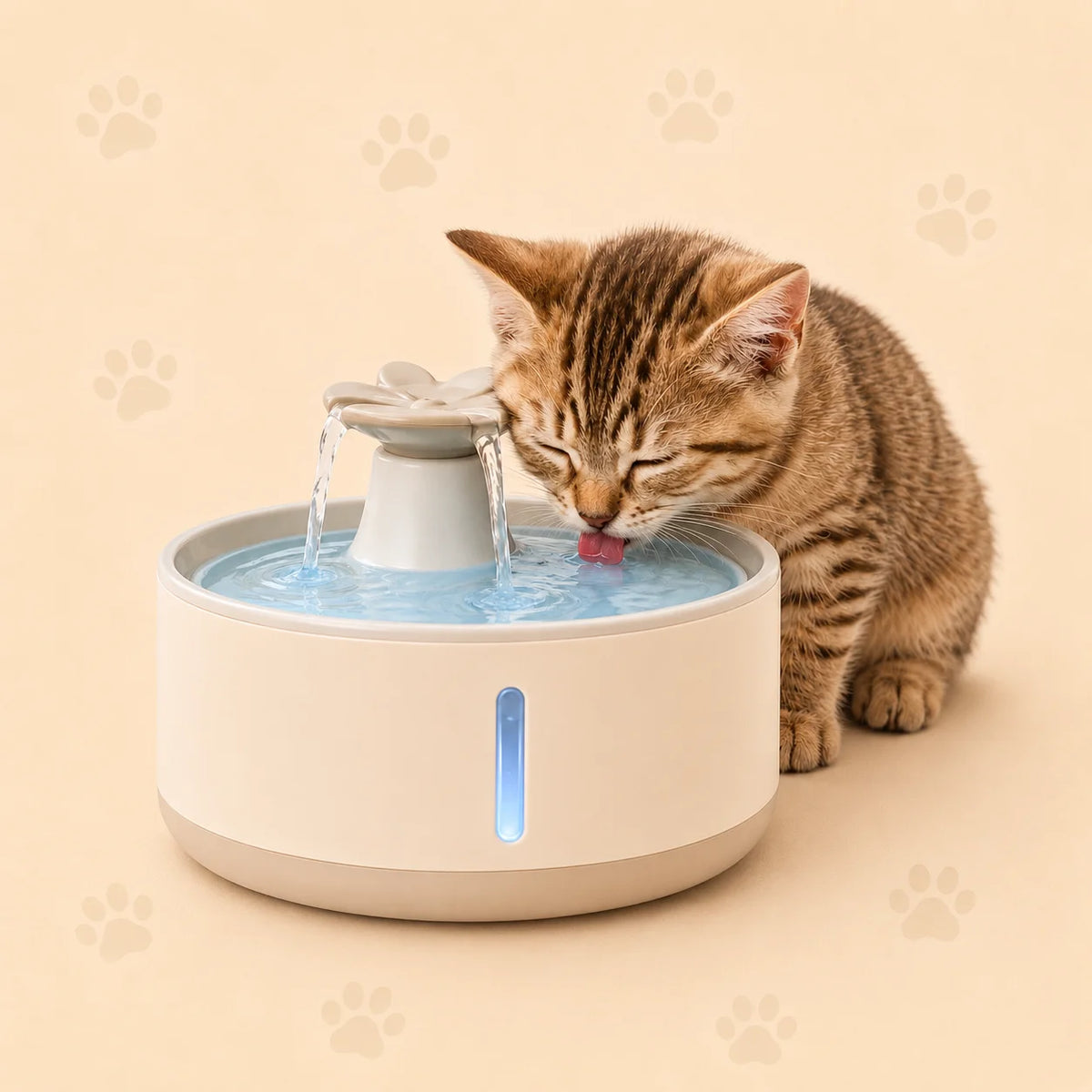 Chaton buvant dans une fontaine à eau pour chat de la collection Oaura