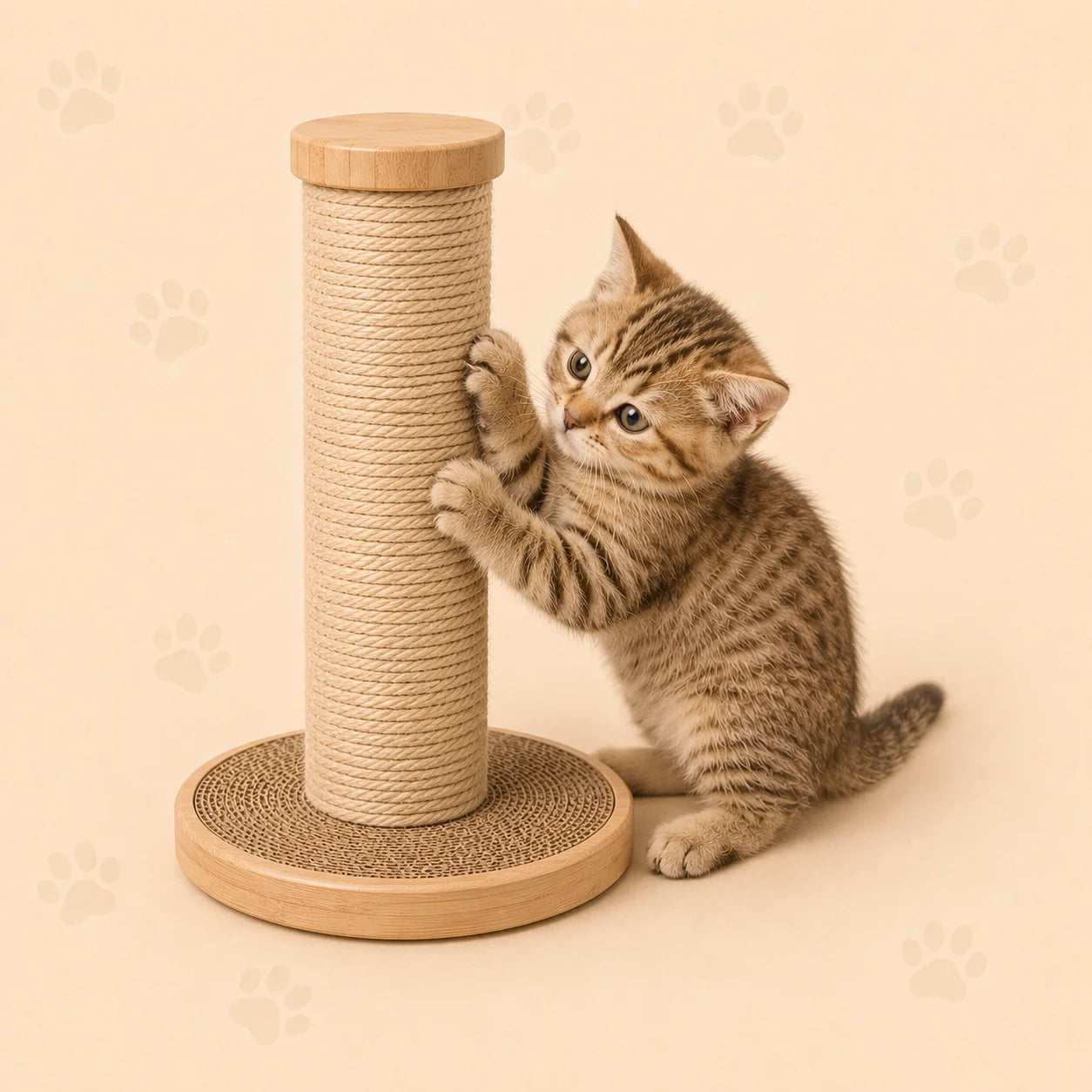 Chaton faisant ses griffes sur un griffoir vertical en sisal