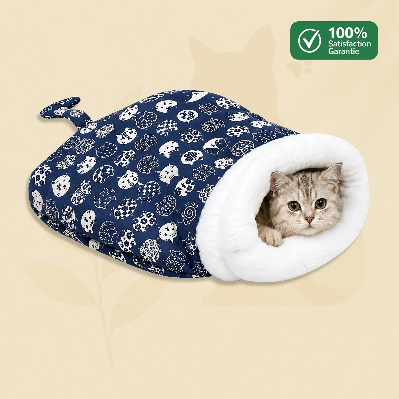 Sac de couchage pour chat CosyFelin bleu motif chat avec intérieur moelleux et confortable