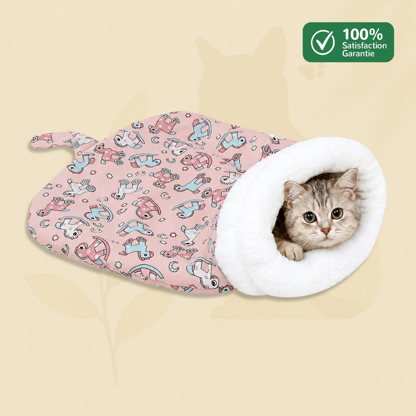 Sac de couchage pour chat CosyFelin rose motif chevaux avec ouverture moelleuse