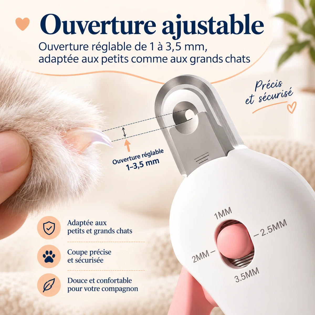 Coupe griffes chat ZenClaw avec ouverture réglable de 1 à 3,5 mm – Oaura