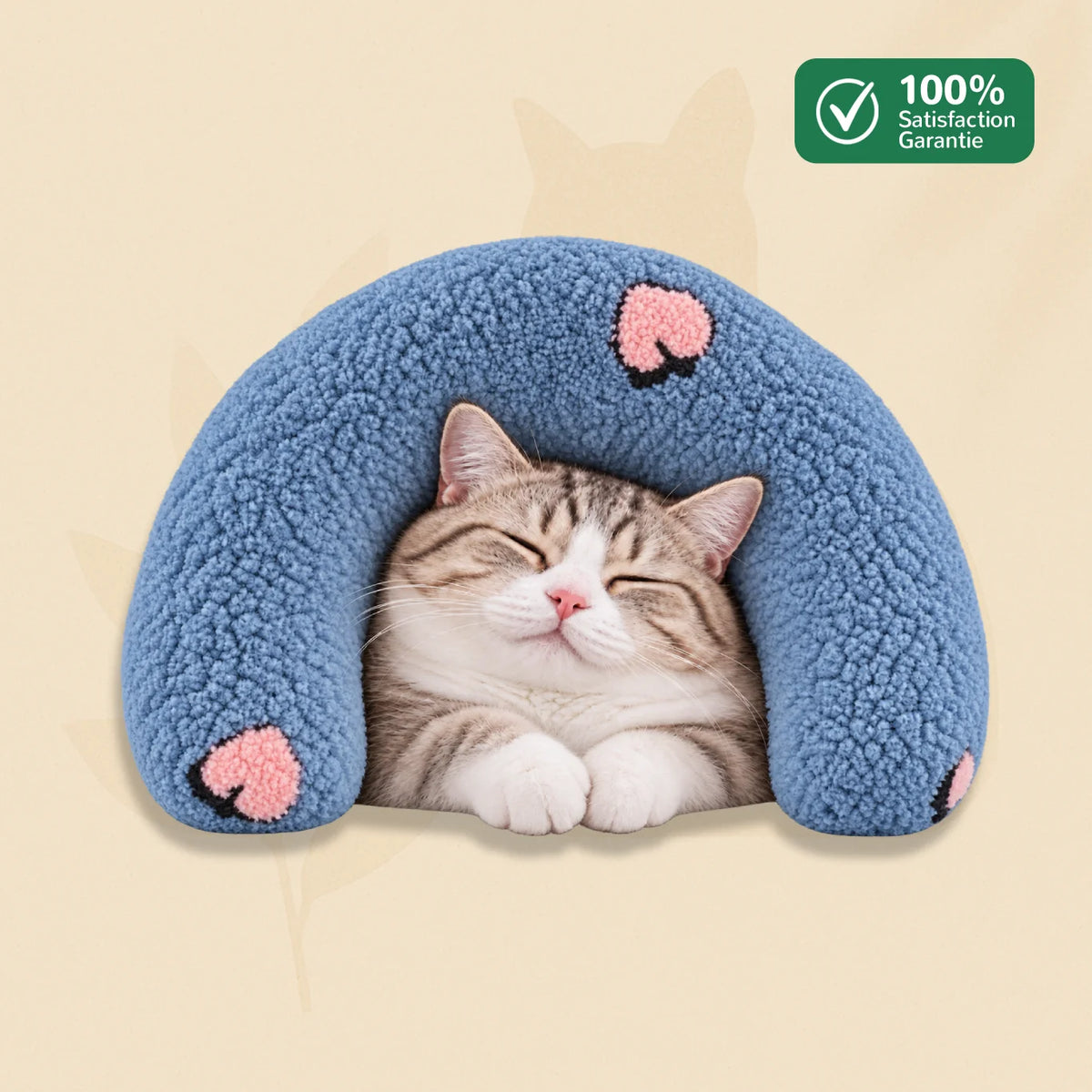 Coussin pour chat CozyU bleu entourant un chat endormi pour un couchage confortable – Oaura