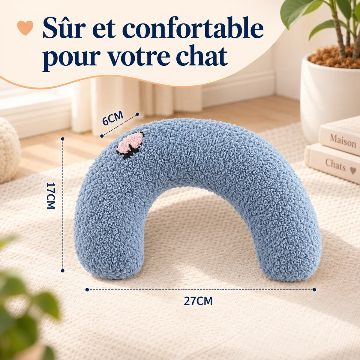 Dimensions du coussin pour chat CozyU : 27 cm de large, 17 cm de haut et 6 cm d’épaisseur – Oaura