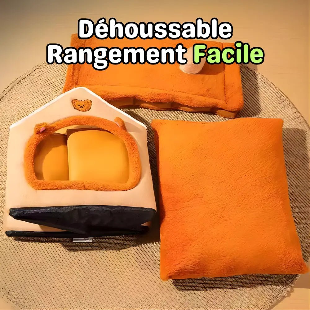 Maison cocon pour chat CozyCoon déhoussable avec coussin amovible et rangement facile