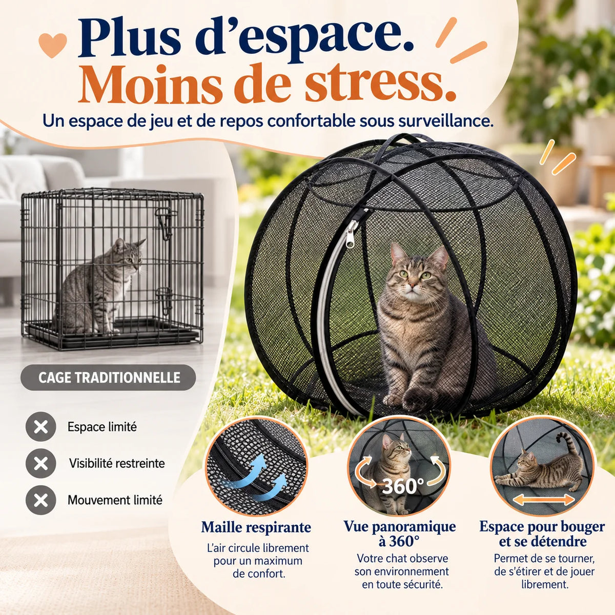 Enclos pour chat BulleCat en maille avec vue panoramique à 360° et espace pour bouger – Oaura