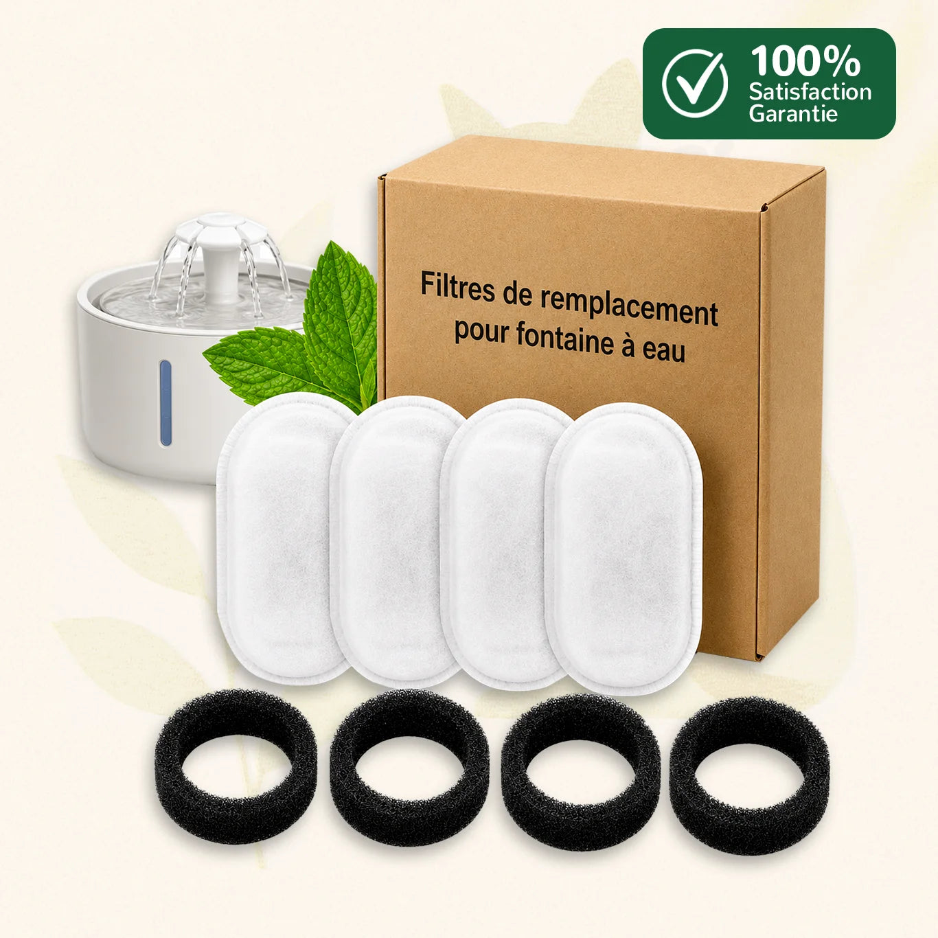 Filtres fontaine chat lot 4 avec charbon actif et mousse de remplacement pour fontaine Oaura