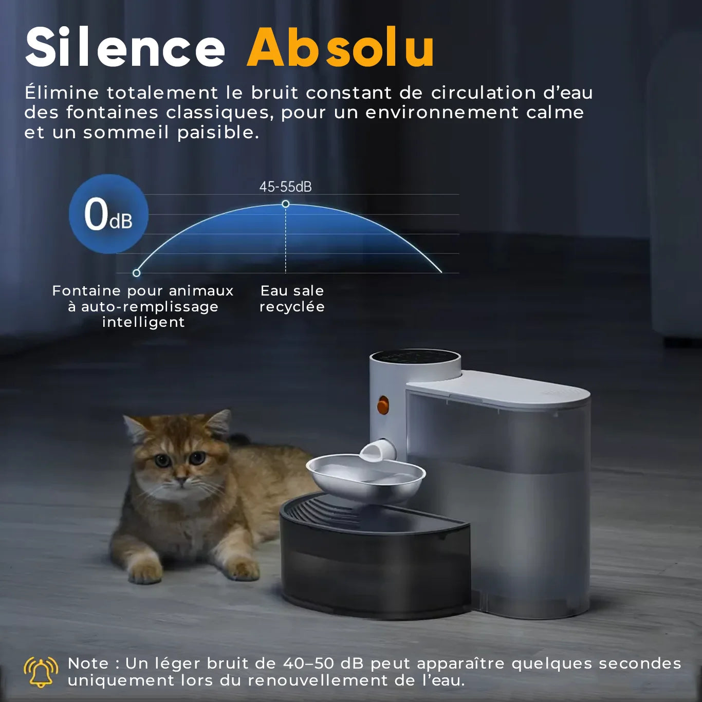 Fontaine à eau intelligente pour chat Aquaflow ultra silencieuse