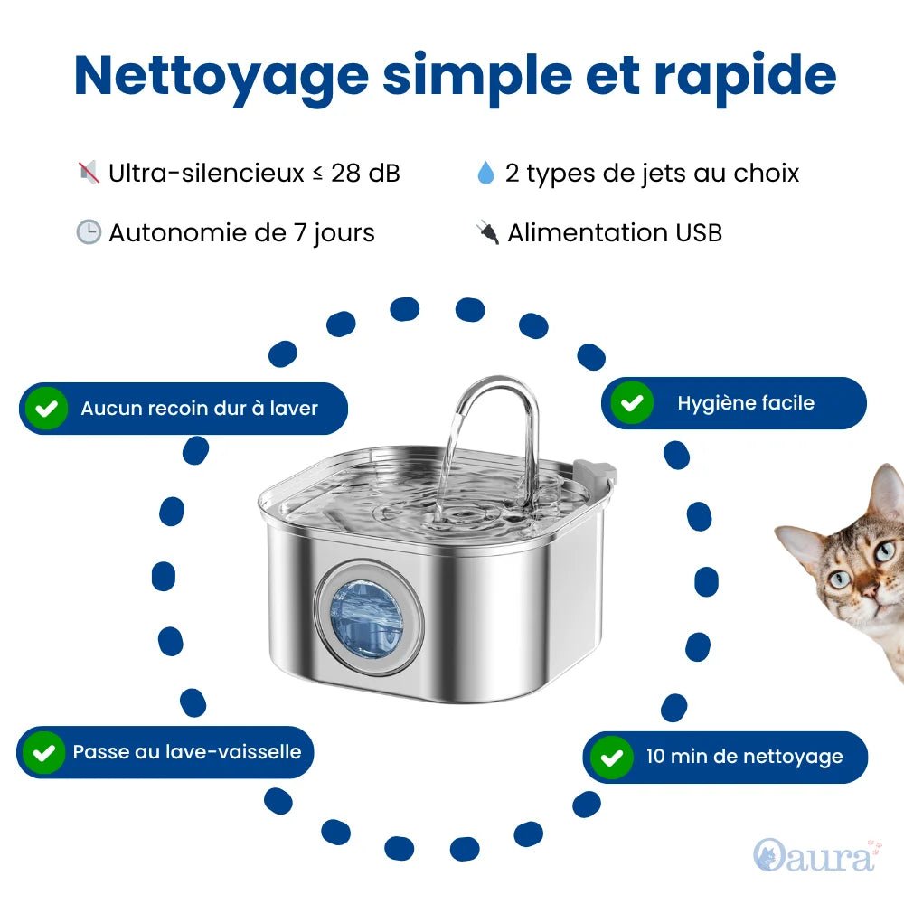 Fontaine à eau chat HydraChat facile à nettoyer avec inox et LED de surveillance