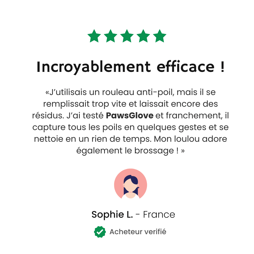 Avis client sur le gant anti-poils PawsGlove efficace contre les poils de chat et chien