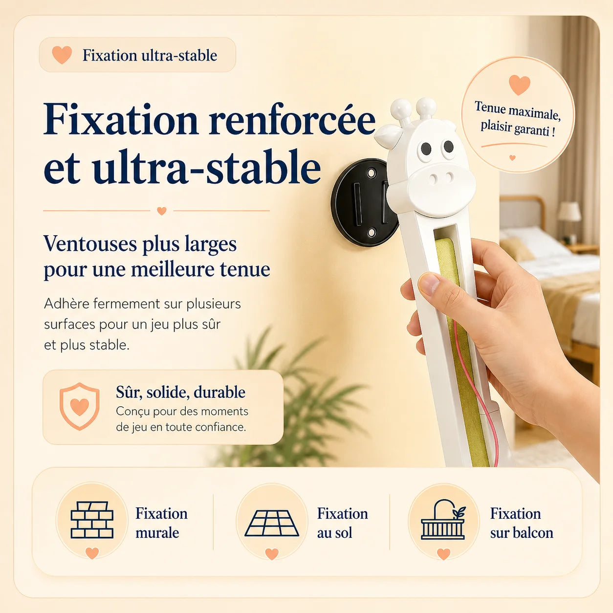 GiraFly jouet mural chat - fixation renforcée ultra-stable ventouses larges, compatible mur, sol et balcon
