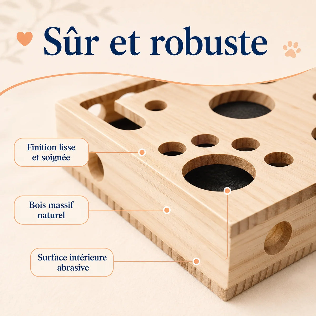 Griff'Puzzle bois naturel et surface abrasive intégrée - lime à griffes naturelle pour chat