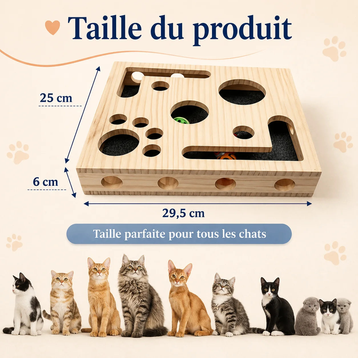 Dimensions Griff'Puzzle : 29,5 × 25 × 6 cm - griffoir puzzle chat en bois compact