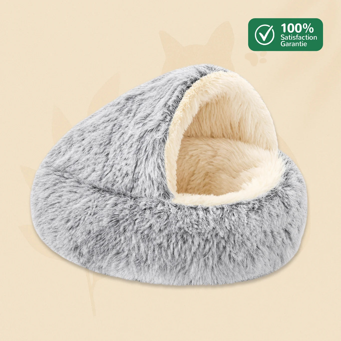 PawsCave grotte pour chat douillette grise en peluche avec interieur moelleux