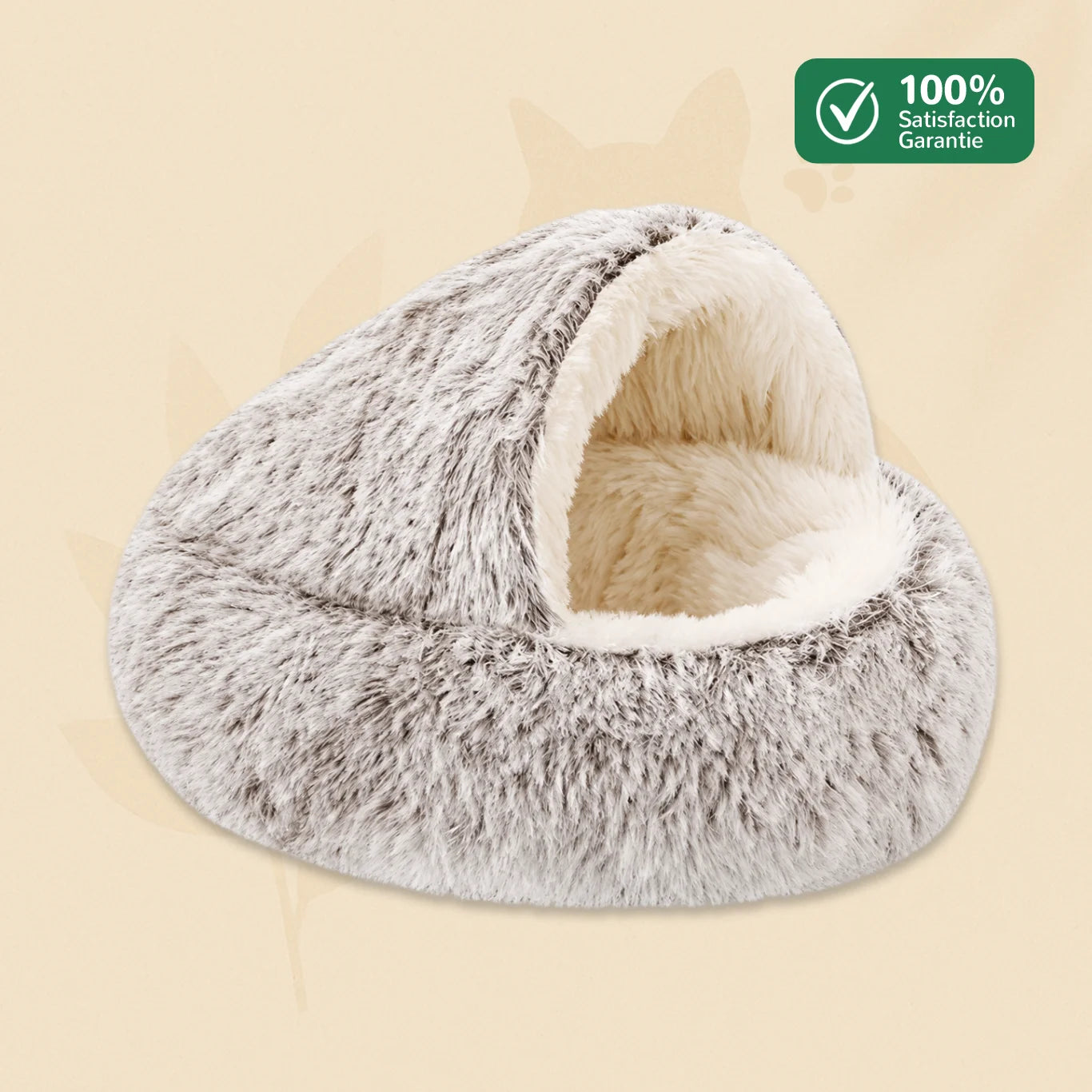 PawsCave grotte pour chat douillette beige avec interieur moelleux