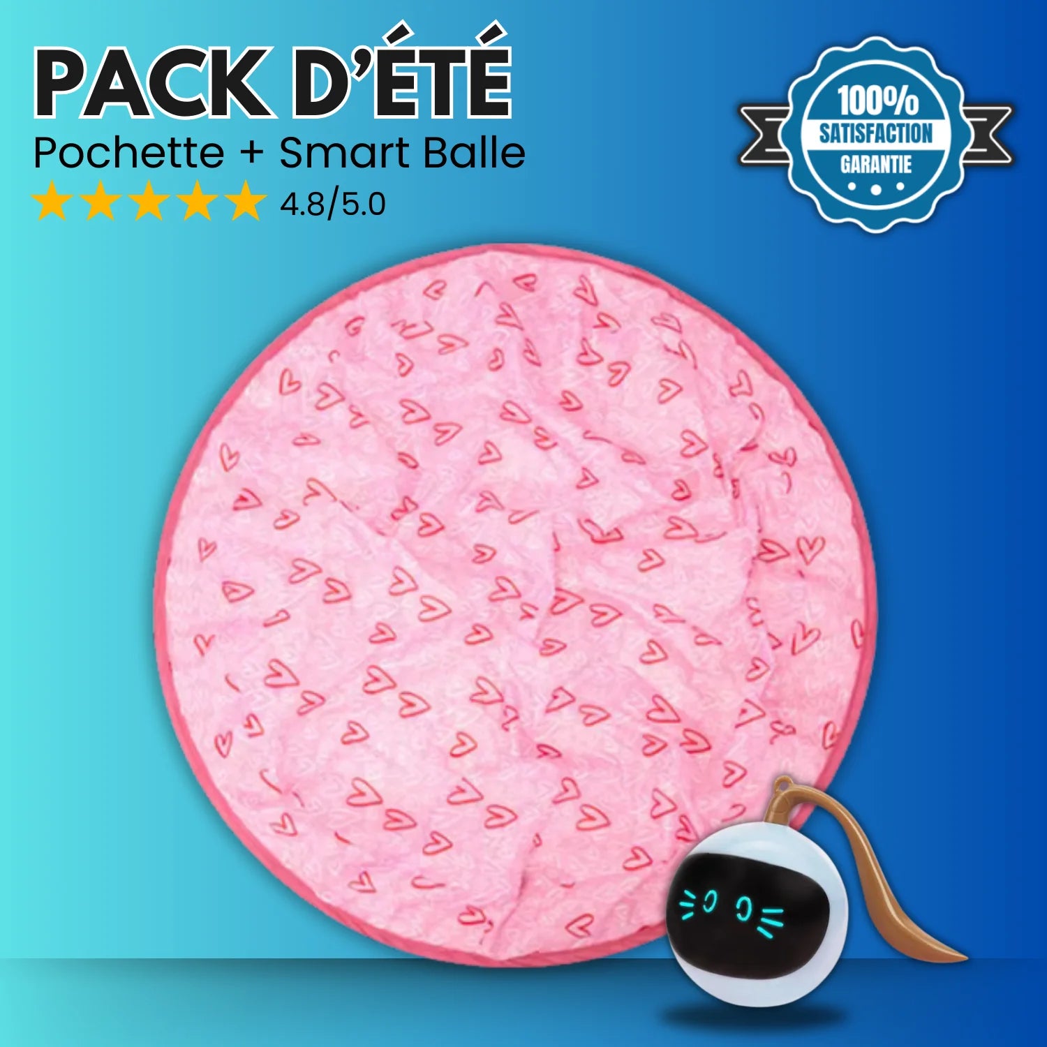 Jouet interactif CaptiChat avec pochette rose et balle automatique blanche