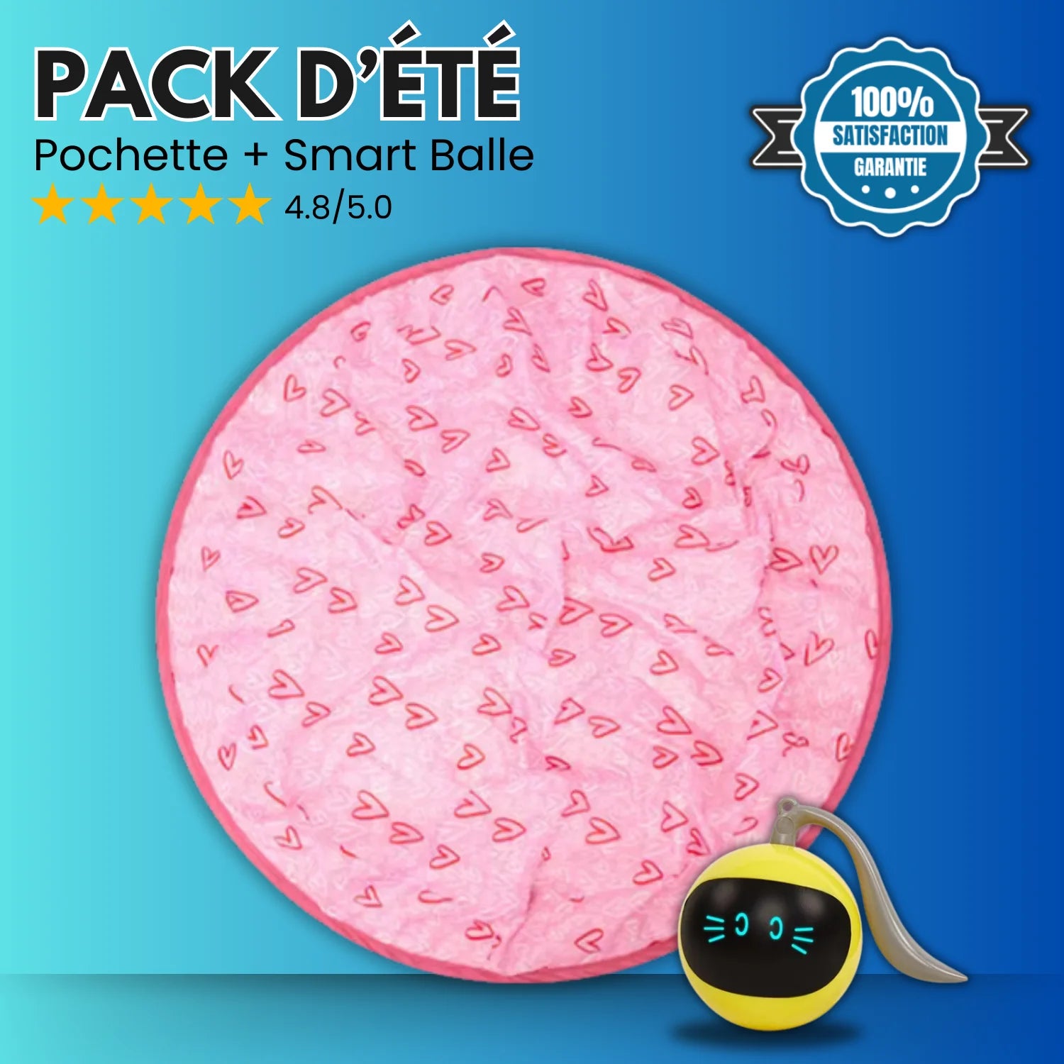 Jouet interactif pour chat CaptiChat avec pochette rose et balle automatique jaune
